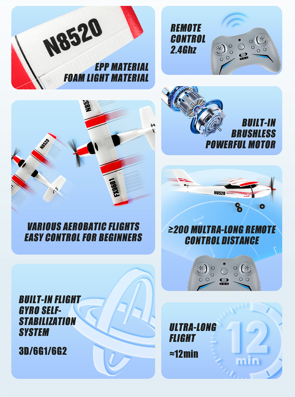 Flybear-FX9601-Cessna-182-Spannweite-520mm-24GHz-4CH-RC-Flugzeug-aus-EPP-mit-eingebautem-Gyro-3D--6G-2016716-3